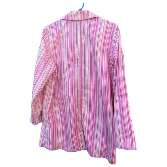 L.L.Bean bright pink striped 100% cotton jacket . - Picture 2 of 4